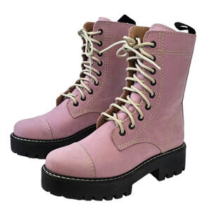 Alexa Chung  Heavy Tread Platform Chunky Leather Boots Lilac Size 37 US 7 Combat